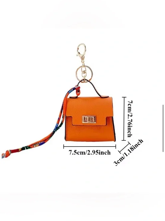 Black Mini Bag Charm Accessory with Gold Hardware and Scarf Accent - Picture 4 of 5